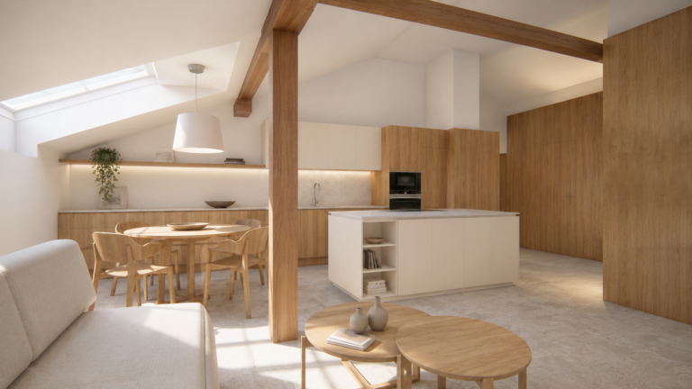 Rekonstrukce půdního bytu – architektonická studie.